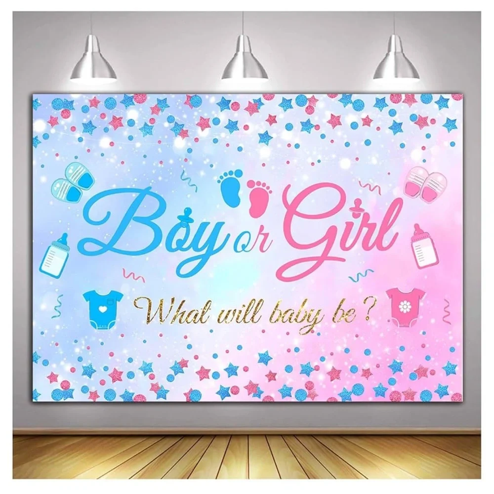 Gender Reveal Boy Or Girl Photo Banner & balloon kit 3 x 5,